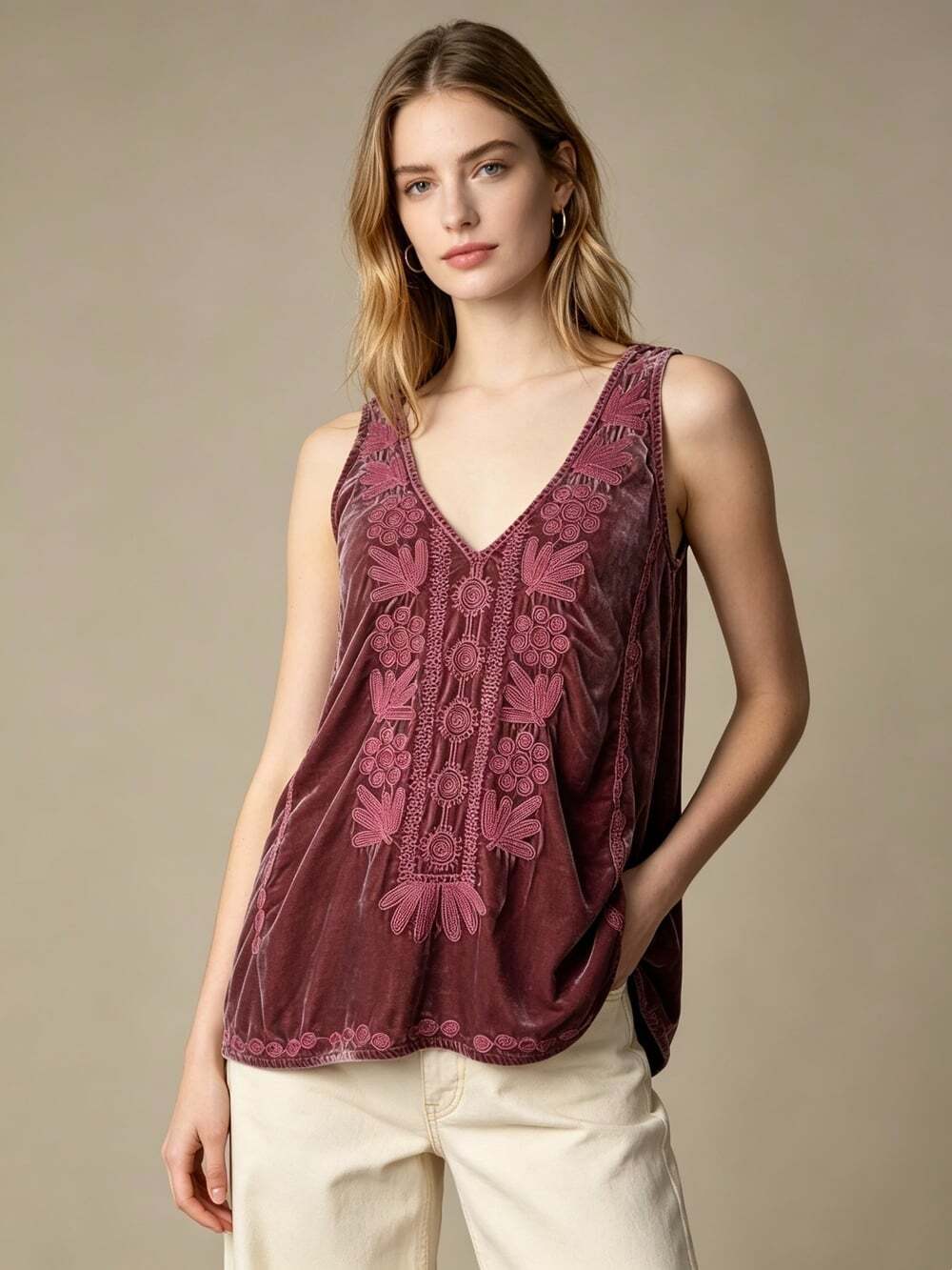 NWOT JOHNNY WAS Yasmine Embroidered Silk Blend Velvet Tank Floral Size M